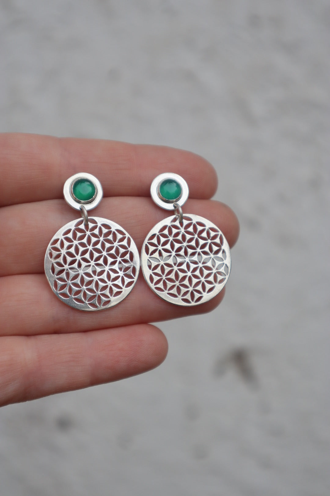 Aros Flor de la Vida Ónix Verde